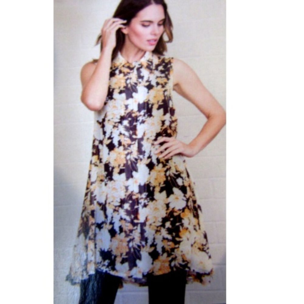 Floral Dress or Long Vest Sleeveless Adjustable Office Church Size 12-14 L/XL